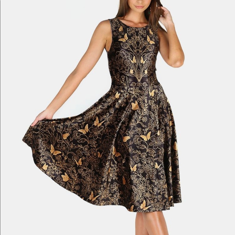 Golden Garden Velvet Princess Midi Dress BM